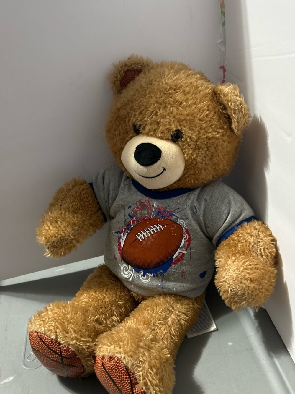 Build-A-Bear Brown Teddy with Gray Football Tee